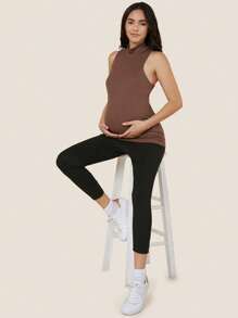 SHEIN Maternity Adjustable Waist Leggings - Black - View 5