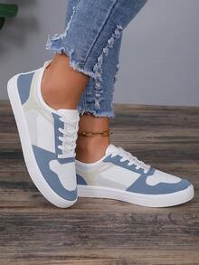 Fashionable Women's White Sneakers For All Seasons, Breathable, Suitable For Casual/Sports Activities - Blue - View 4