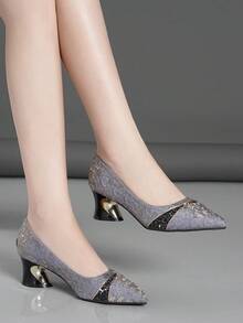 Giày cao gót đế thấp mũi nhọn thời trang xuân/hè 2024 cho nữ, giày lười đế dày - Bụi tím - Xem 2