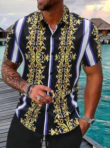 Manfinity LEGND 男士印花短袖鈕扣襯衫 - 彩色 - 查看 1