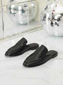 Giày mules mũi nhọn màu vàng dành cho nữ mùa thu/đông, dép lê nửa đế thường và giày lười, giày bệt - màu đen - Xem 3