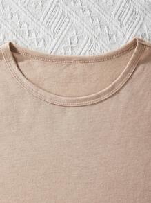 少女休閒時尚印花T恤 - 卡其色 - 查看 4