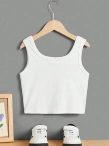 SHEIN 少女針織基礎款圓領休閒背心，適用於日常穿著