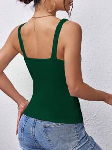 INAWLY 女士純色金屬點綴背心上衣 - 墨綠色 - 查看 2