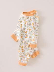 Baby Girl Cute Flower & Rabbit Printed Long Sleeve Jumpsuit Pajama - Multicolor - View 4