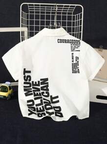 SHEIN Lässiges und stylisches T-Shirt mit lockerer Passform und Buchstabe Muster für Kleine Mädchen im Frühling/Sommer