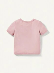 Cozy Pixies Baby Girl Snug Fit Pajama Set With Cartoon Animal Pattern Short Sleeve Top And Casual Shorts Matching Set - Pink - View 2