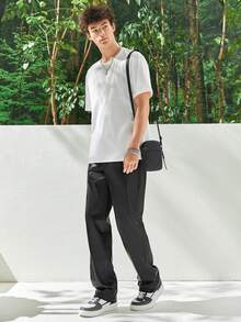 Manfinity Hypemode 男士素色直筒褲 - 黑色 - 查看 5