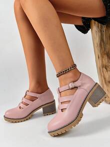 Phong cách Học viện Giải trí Chic Dày Gót chân Màu hồng Quý cô Giày cao gót , Không trượt Giày đi bộ Cho công việc Và Thời gian rảnh rỗi - Hồng - Xem 2