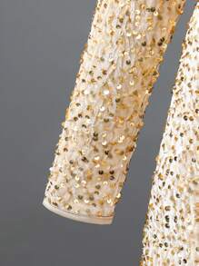 SHEIN Tween Girls'  Sparkly Asymmetrical Shoulder Mid-Length Formal Dress, Suitable For Parties, Birthdays, Performance And Other Occasions, Autumn