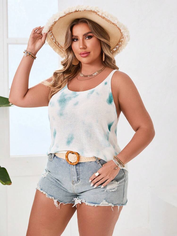 Plus Size Tie Dye Casual Knit Top