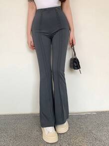 DAZY Quần ống loe màu trơn đơn giản dành cho nữ công sở - Xám - Xem 2