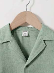 SHEIN Baby Boy Soft Lapel Collar Button Placket Shirt And Pants Two Pieces Set - Green - View 4