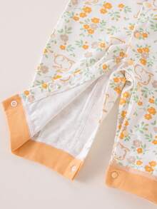 Baby Girl Cute Flower & Rabbit Printed Long Sleeve Jumpsuit Pajama - Multicolor - View 6