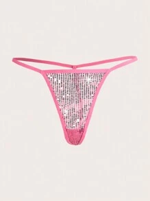 Contrast Sequin Ring Linked Lingerie Set With 1pair Oversleeves & Skirt - Pink - View 5