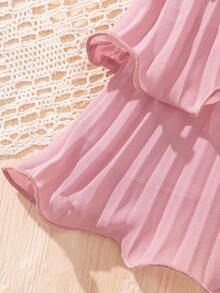 SHEIN 少女時尚優雅的圓領三層打褶荷葉邊背心上衣 - 粉色 - 查看 5