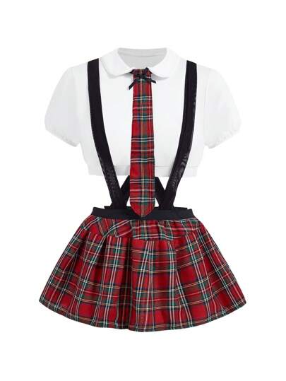 طقم زي طالبة مدرسية بطبعة التارتان 4 حزمة