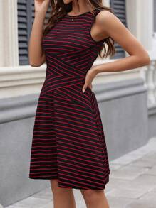 SHEIN Clasi Women's Striped Round Neck Sleeveless Dress - Multicolor - View 3