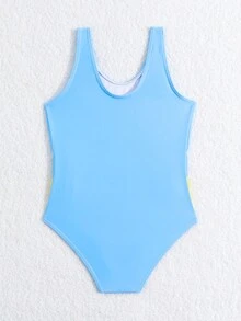 嬰兒女童印花荷葉邊一件式泳裝,海灘裝暑期度假必備 - 彩色 - 查看 2