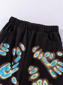 SHEIN Teen Boy Black Printed Long Pants For Spring And Summer