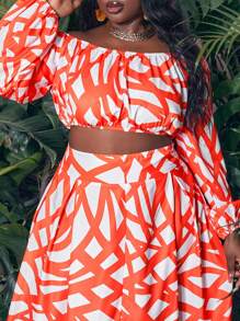 Slaydiva Conjunto De Falda Midi Acampanada Y Top De Manga Larga Con Hombros Descubiertos Para Mujer De Talla Grande