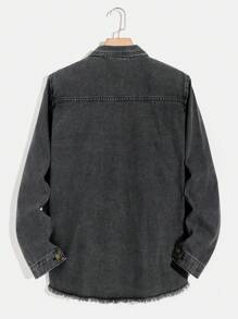 Manfinity Homme Áo sơ mi denim phai màu hình mèo dành cho nam - Xám - Xem 2