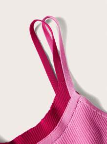 SHEIN Qutie Plus Size Colorblock Spliced 2 In 1 Camisole Knit Top - Pink - View 4