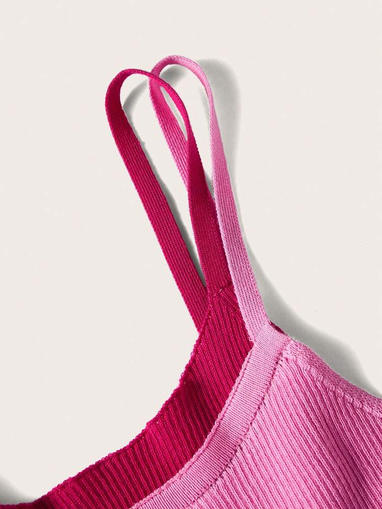 Plus Size Colorblock Spliced 2 In 1 Camisole Knit Top