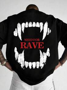 Manfinity Dauomo Men's Round Neck Short Sleeve T-Shirt With Teeth & Letter Print - Black - View 1