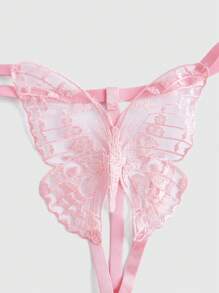 ROMWE Goth 水溶性蕾丝 3d 蝴蝶开裆性感丁字裤内裤内衣 - 淺粉色 - 查看 4
