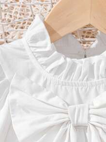 SHEIN Tween Girl French Style Frilly Edged Shirt With Bowknot Decoration And Crossed Hem Skirt Set - Purple - View 4