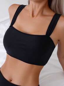 Swim Basics Summer Beach Solid Color Square Neck Sleeveless Bikini Top