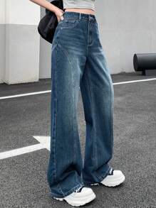 Dazy Designer Jeans De Diseño De Moda Lavados En Azul Para Mujeres - Azul lavado oscuro - Ver 8