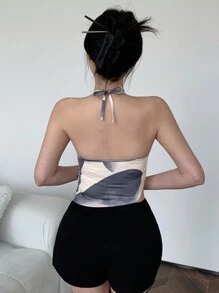 DAZY Áo croptop ôm dáng, cổ yếm, cài cúc bất đối xứng dành cho nữ. - Xám - Xem 2