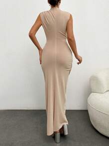 EURMUSE Women's Stand Collar Pleated Slim Fit Dress