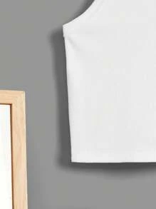 SHEIN 少女針織基礎款圓領休閒背心，適用於日常穿著