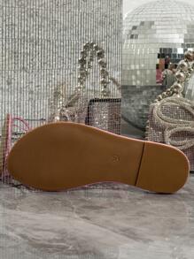 Sandálias Rasas Confortáveis De Design Aberto, Redondo E Tira De Metal Com Fivela De Tornozelo Para Mulheres Fashion - Rosa - Ver 5