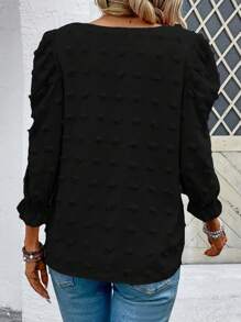 SHEIN Clasi Áo sơ mi tay bồng màu trơn họa tiết cho nữ, áo tay ba phần tư - màu đen - Xem 2