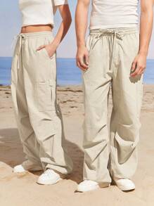 Manfinity VCAY Men's Casual Drawstring Waist Straight Leg Woven Pants - Apricot - View 1