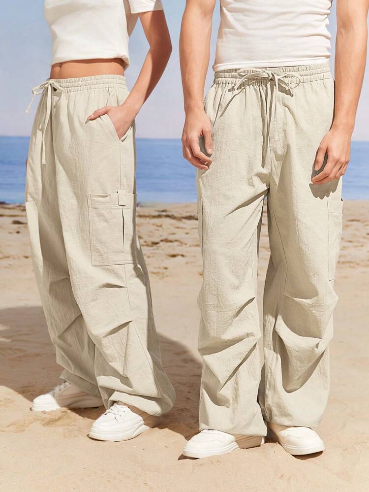 Men's Casual Drawstring Waist Straight Leg Woven Pants