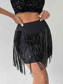 Allurite Falda decorada con lentejuelas y borlas para mujeres