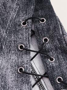 SHEIN X Danna Paola SHEIN ICON Contrast Mesh Sleeve Top - Multicolor - View 3