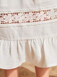 SHEIN 年輕女孩編織純色圓領荷葉袖寬鬆休閒連衣裙