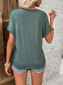 SHEIN Frenchy Của phụ nữ Màu thuần tay cánh Giải trí Áo thun - màu xanh lá - Xem 2