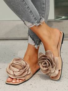 女士夏季花朵一脚蹬拖鞋，新款沙滩拖鞋