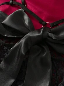 1 件女士性感内衣蕾丝网眼透视开裆紧身衣，坏蛋造型 - 黑色 - 查看 4