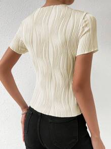 Chiquease Màu thuần Kết cấu Thon gọn Ngắn tay Áo thun - Màu be - Xem 2