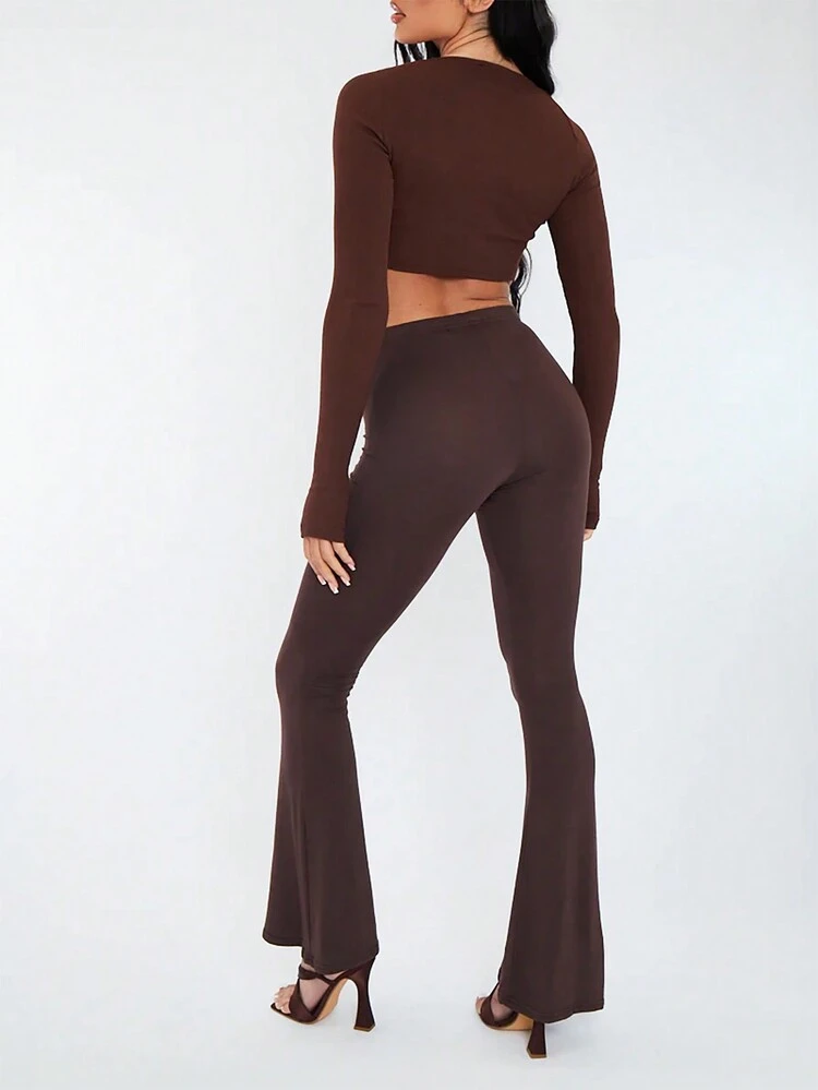 Women's Solid Color Slim Fit 2pcs Set Fall Cloth For Women