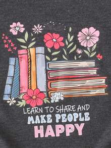 SHEIN 女孩春夏節日書信印花短袖t恤 - 灰色 - 查看 4