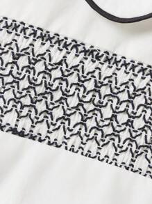 Bộ đồ hai mảnh cho bé trai, áo phông cổ Peter Pan viền tương phản và quần short sọc thường ngày, xanh và trắng - Màu xanh lam - Xem 6